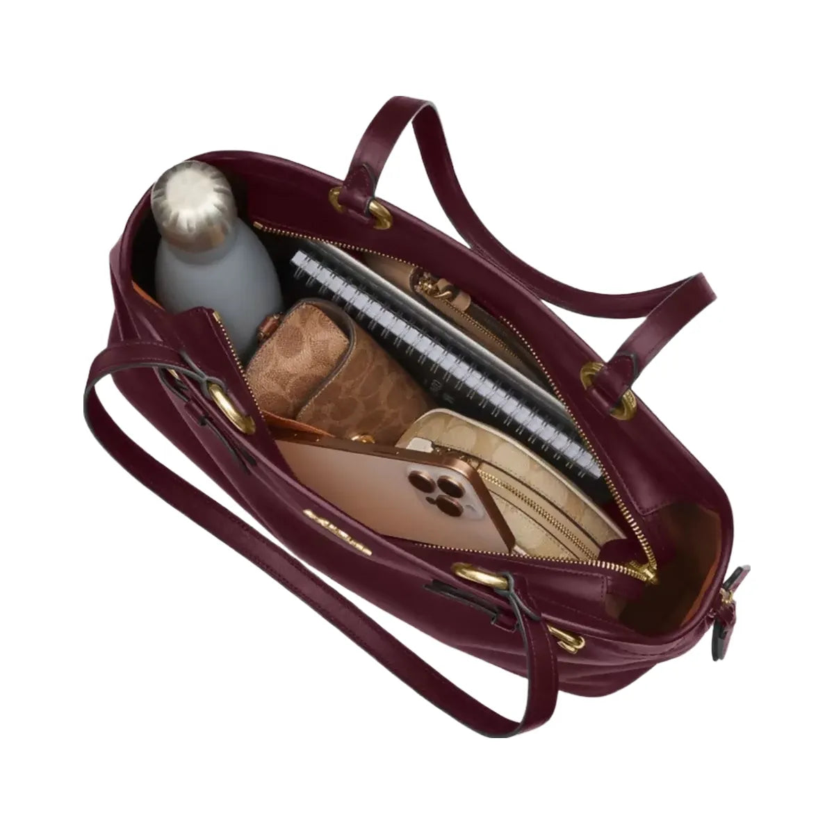 Coach Easton Tote Bag in Gold Dark Wine