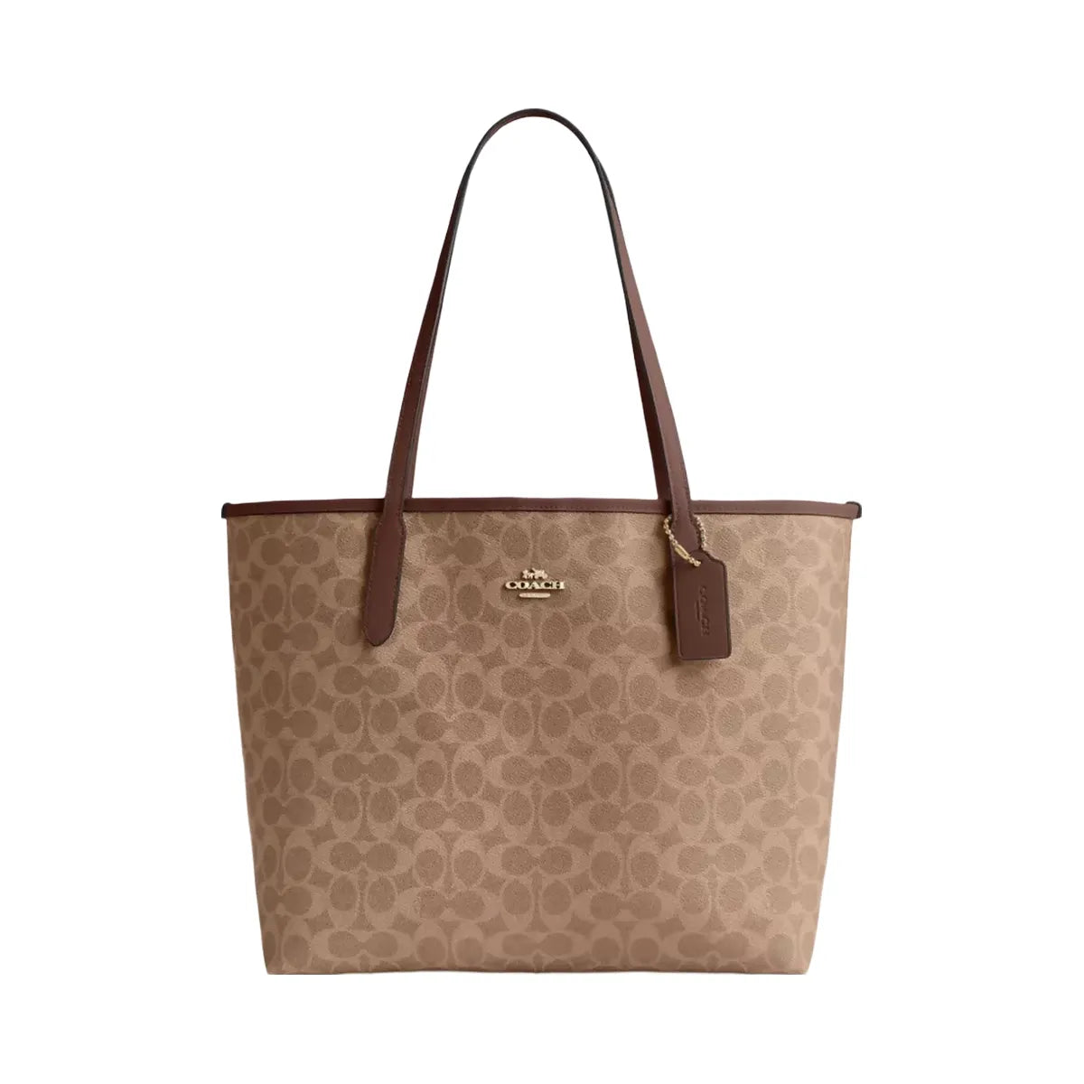 Coach City Tote Bag In Signature Canvas in Gold Tan Brown