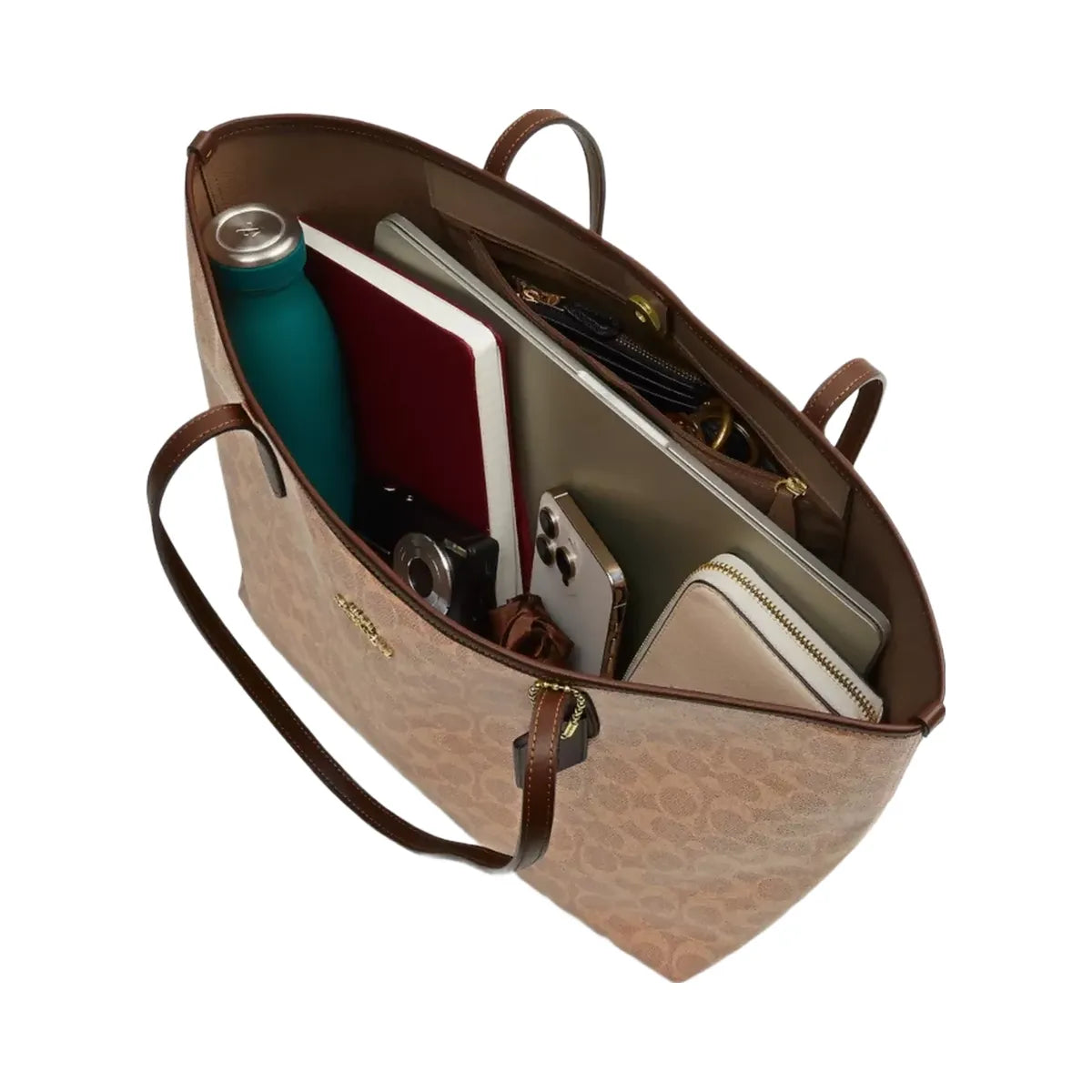 Coach City Tote Bag In Signature Canvas in Gold Tan Brown