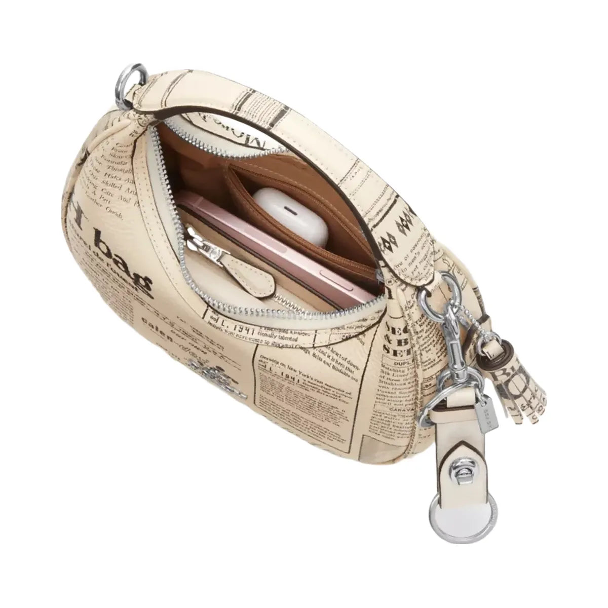 Coach Carmen Mini Crossbody Bag With Newspaper Print in Silver Chalk Multi
