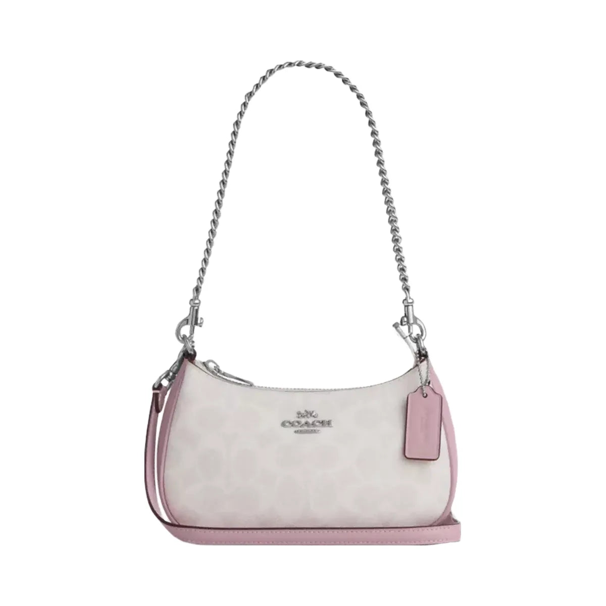 Coach Teri Mini Crossbody Bag In Signature Canvas in Silver Chalk Carnation