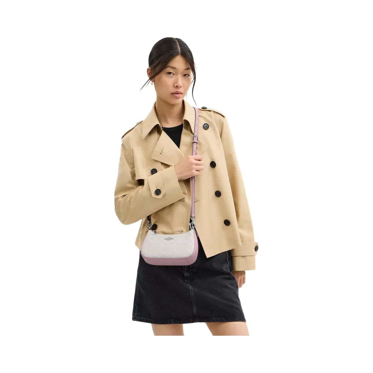 Coach Teri Mini Crossbody Bag In Signature Canvas in Silver Chalk Carnation
