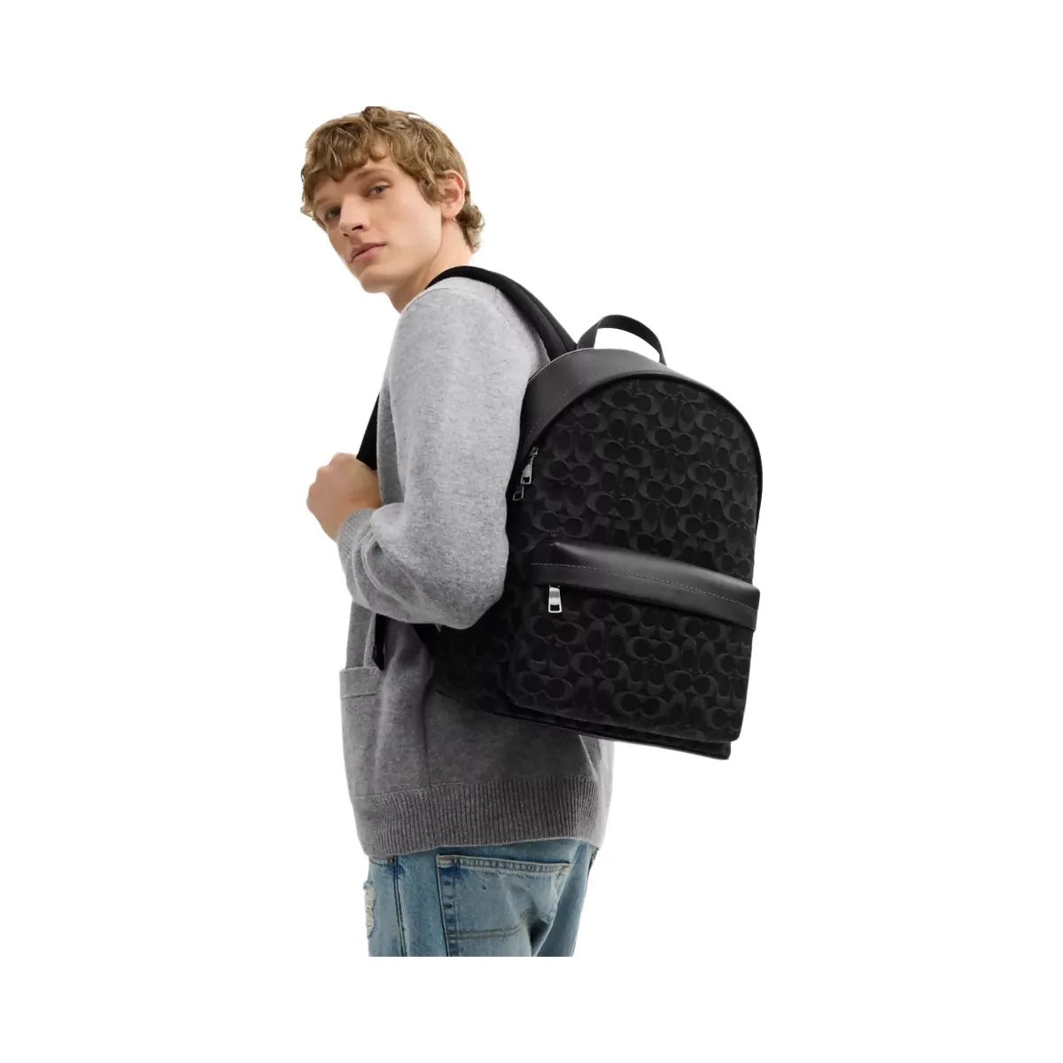 Coach Taylor Backpack In Signature Denim in Silver Black