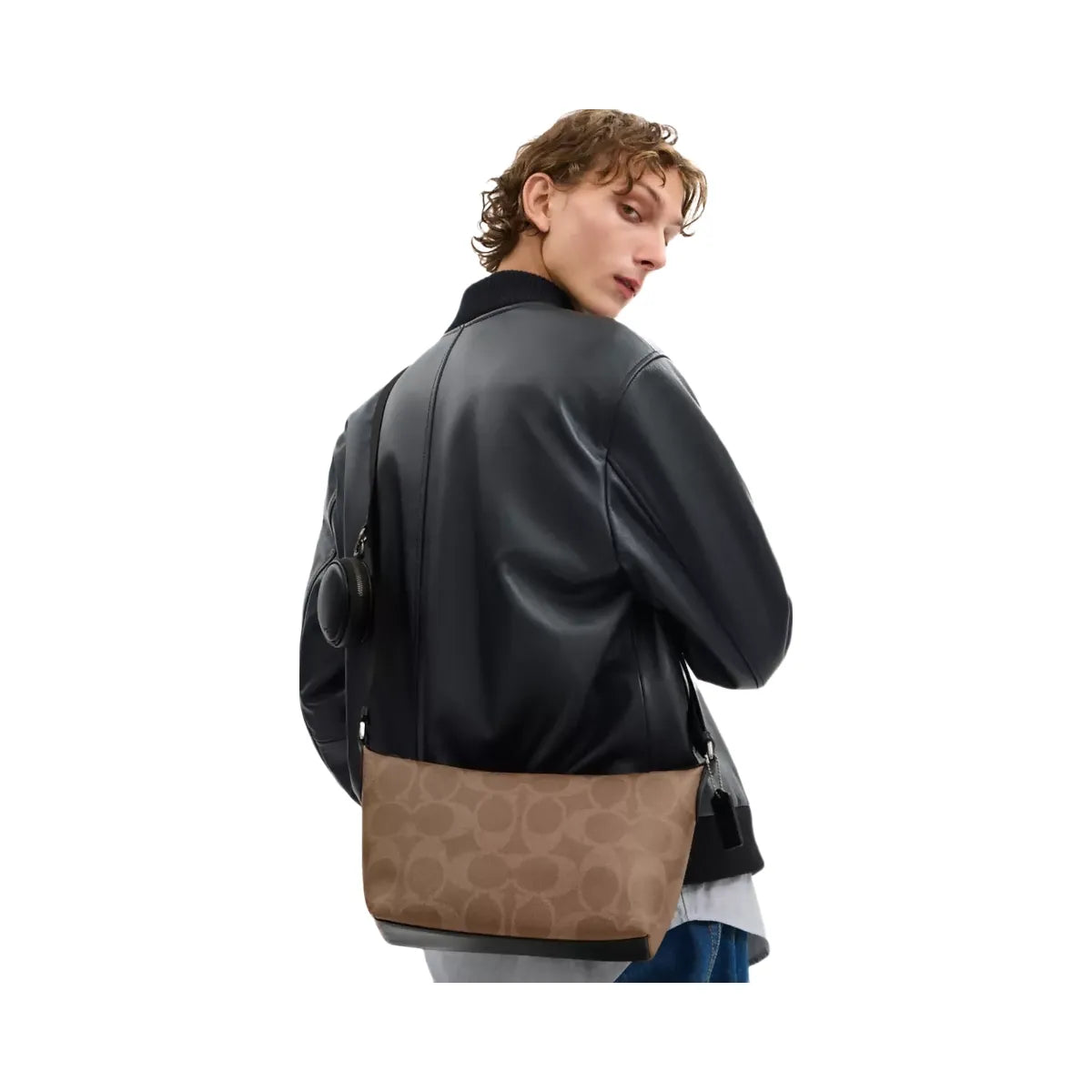 Coach Small Finn Crossbody Bag With Pouch In Maxi Signature Canvas in Gunmetal Tan Black