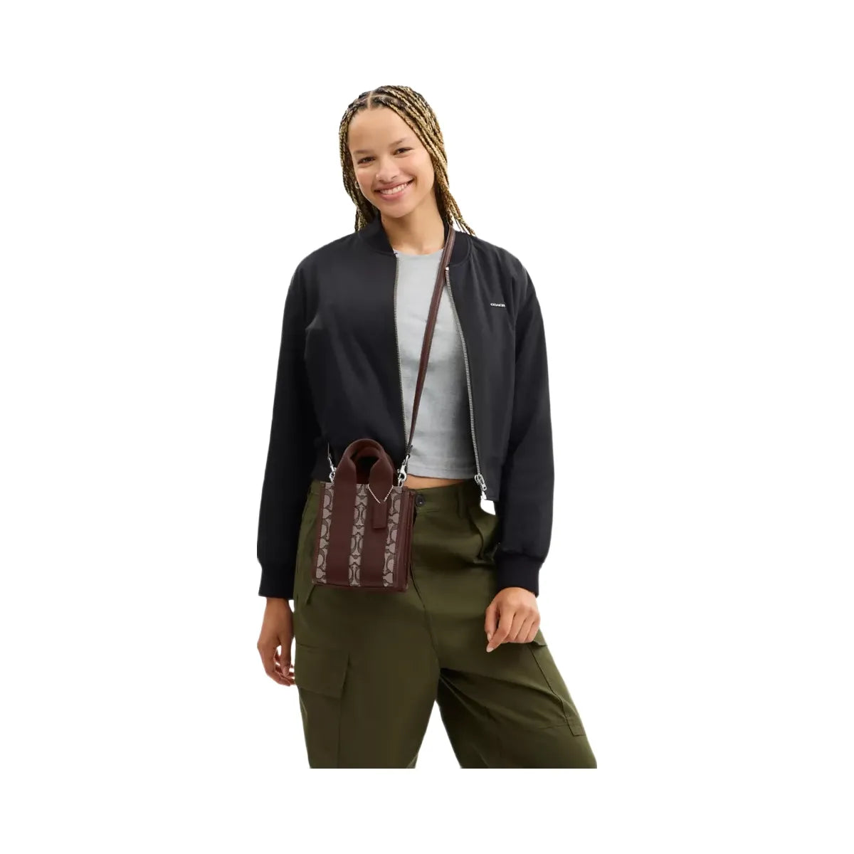Coach Smith Mini Tote Bag In Signature Jacquard in Silver Oak Maple