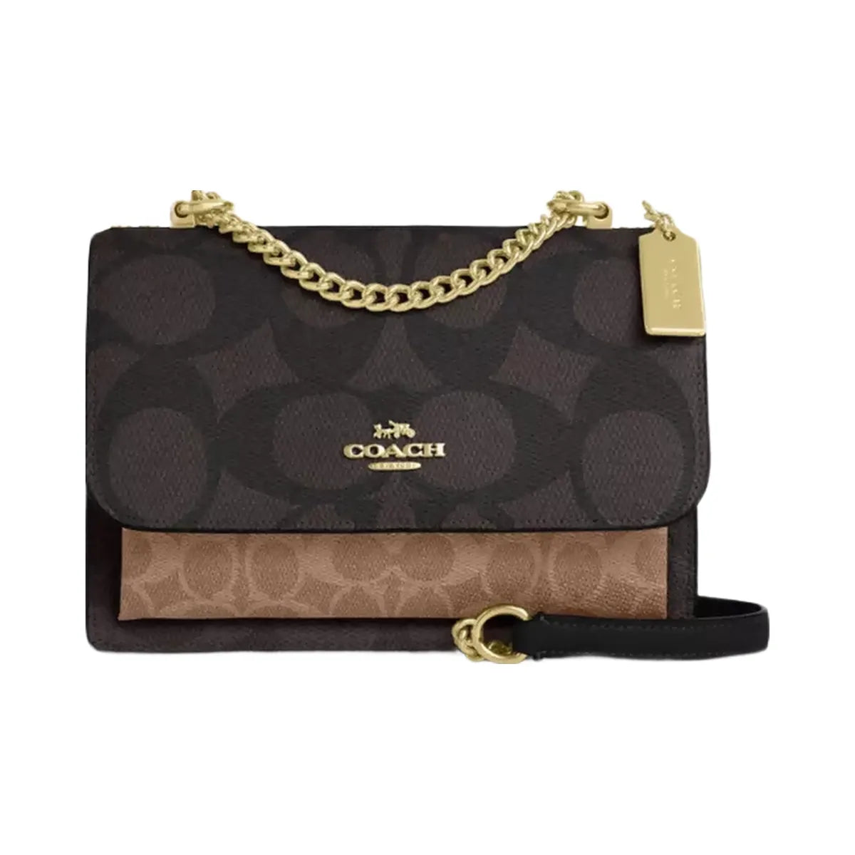 Coach Klare Crossbody Bag In Blocked Signature Canvas in Gold Walnut Tan
