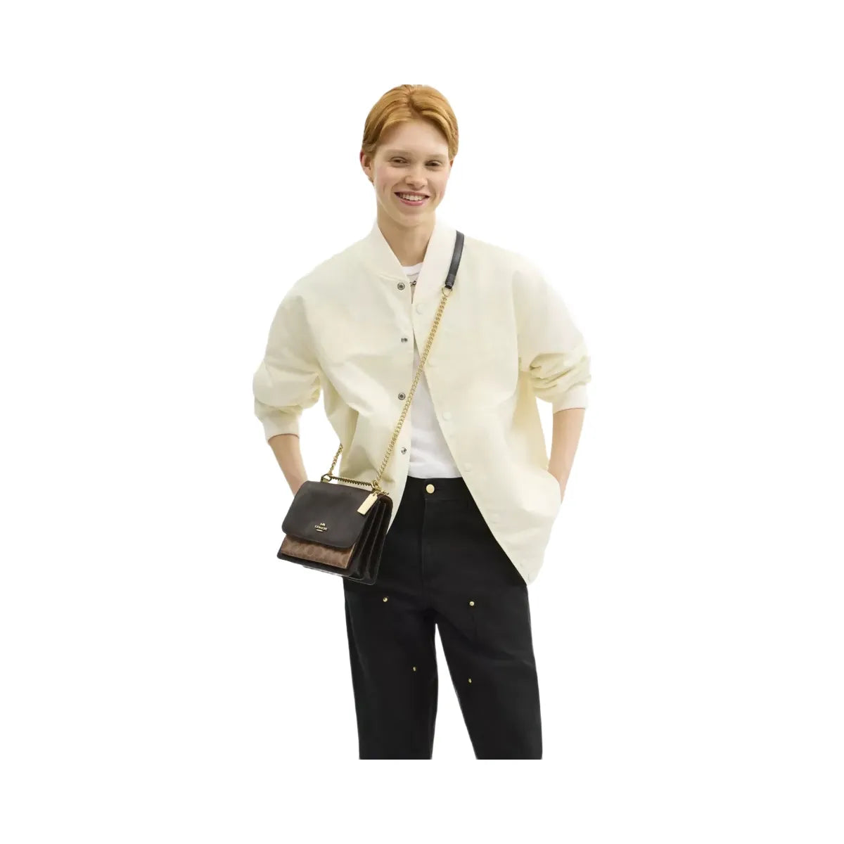 Coach Klare Crossbody Bag In Blocked Signature Canvas in Gold Walnut Tan