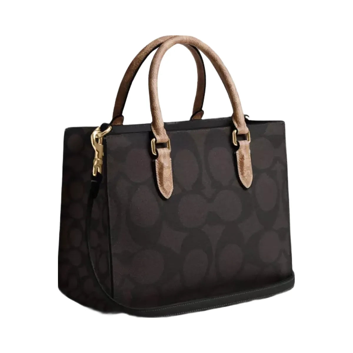 Coach Maggie Small Tote Bag In Blocked Signature Canvas in Gold Walnut Tan