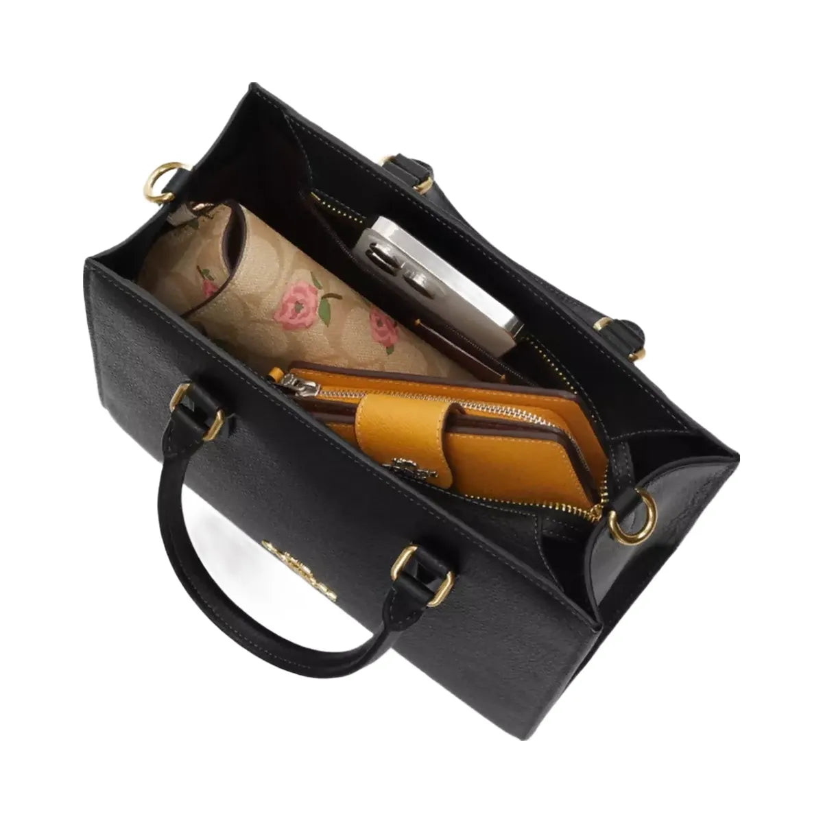 Coach Maggie Small Tote Bag In Blocked Signature Canvas in Gold Walnut Tan