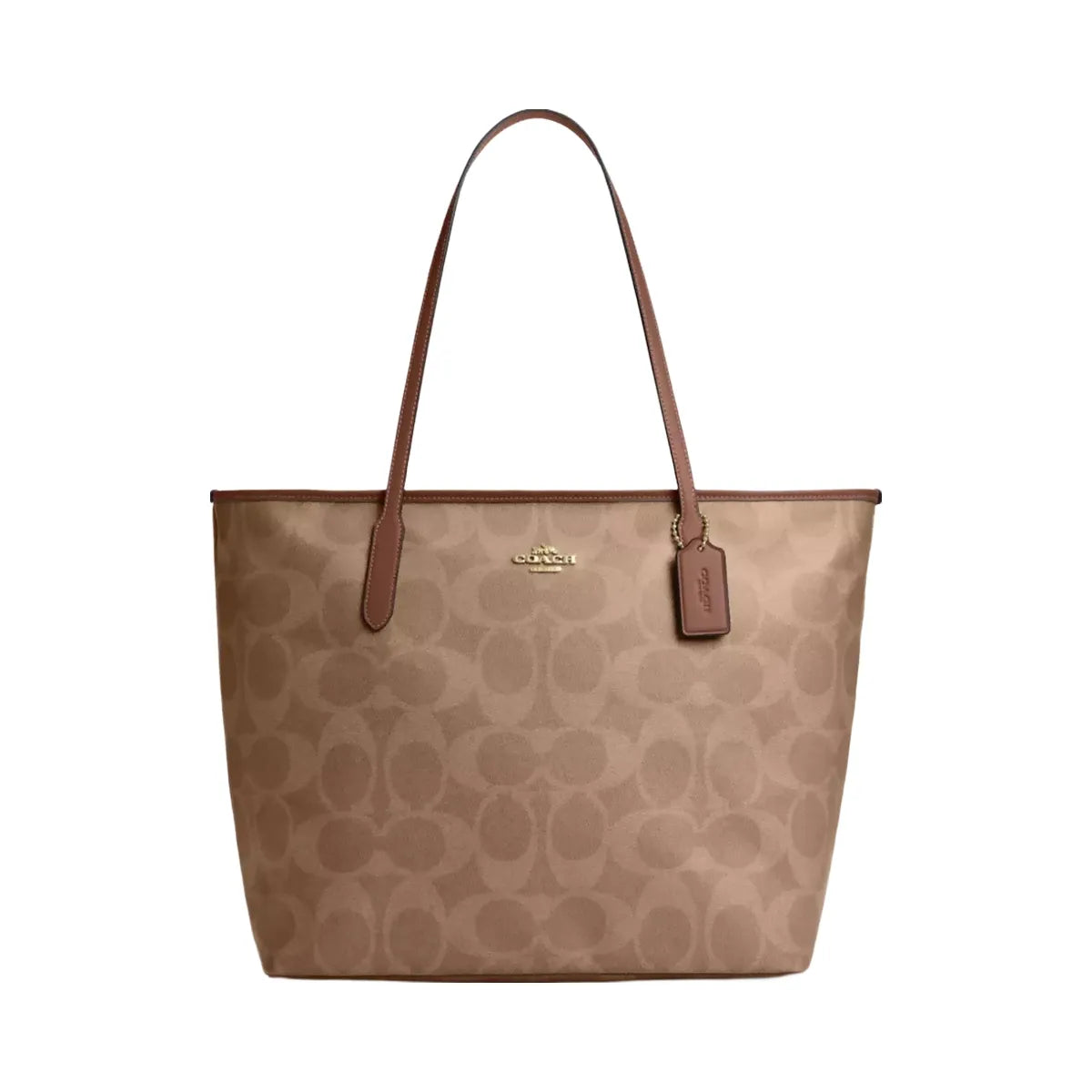 Coach Large City Tote Bag In Maxi Signature Canvas in Gold Tan Brown