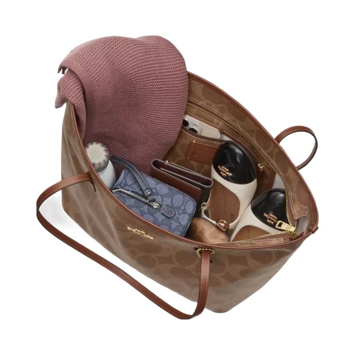Coach Large City Tote Bag In Maxi Signature Canvas in Gold Tan Brown