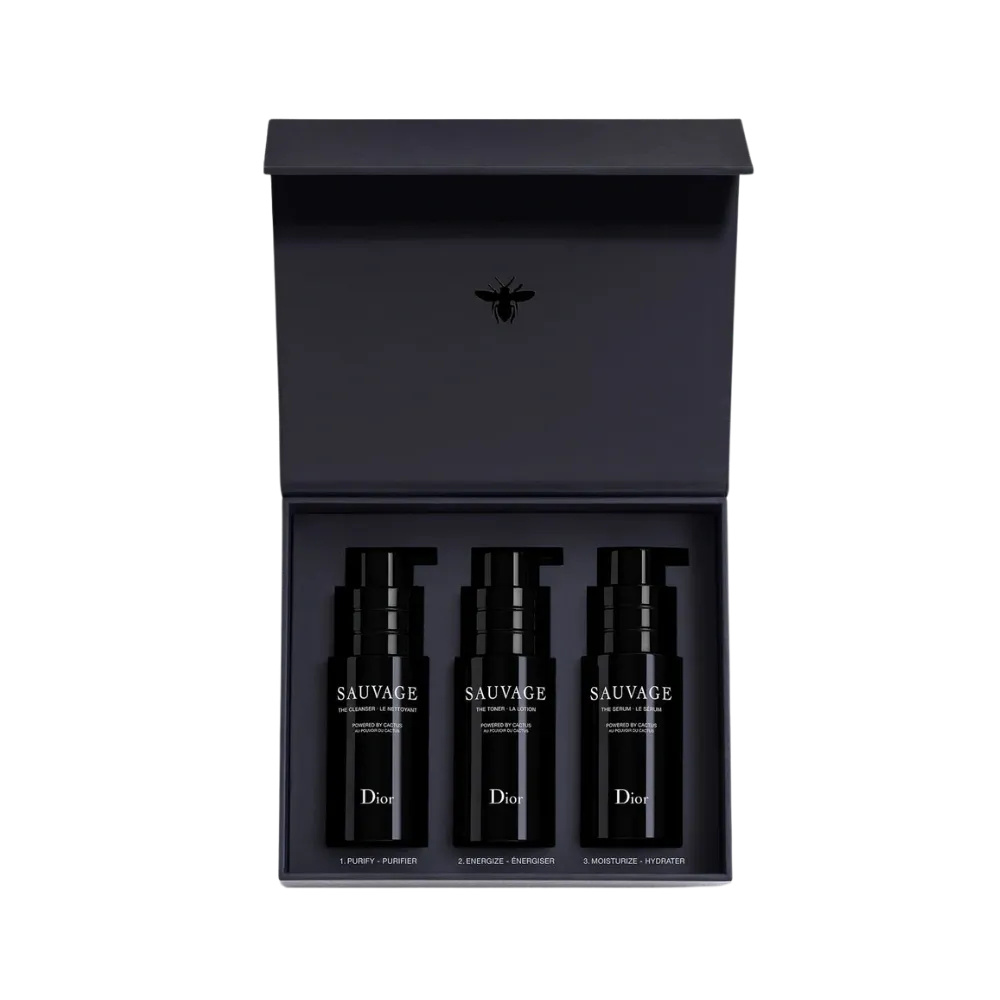 Dior Sauvage Skincare Ritual Set Cleanser, Toner and Serum – Purifying, Energizing, Anti-Aging – Powered By Cactus