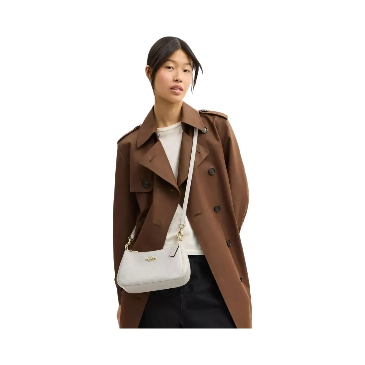 Coach Teri Shoulder Bag In Signature Canvas in Gold White Chalk