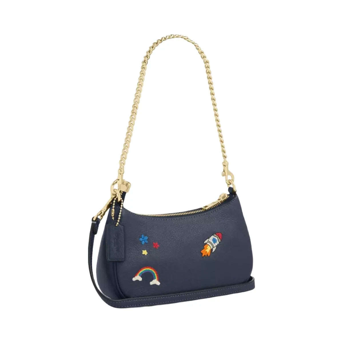Coach Teri Mini Crossbody Bag With Embroidery in Gold Dark Denim