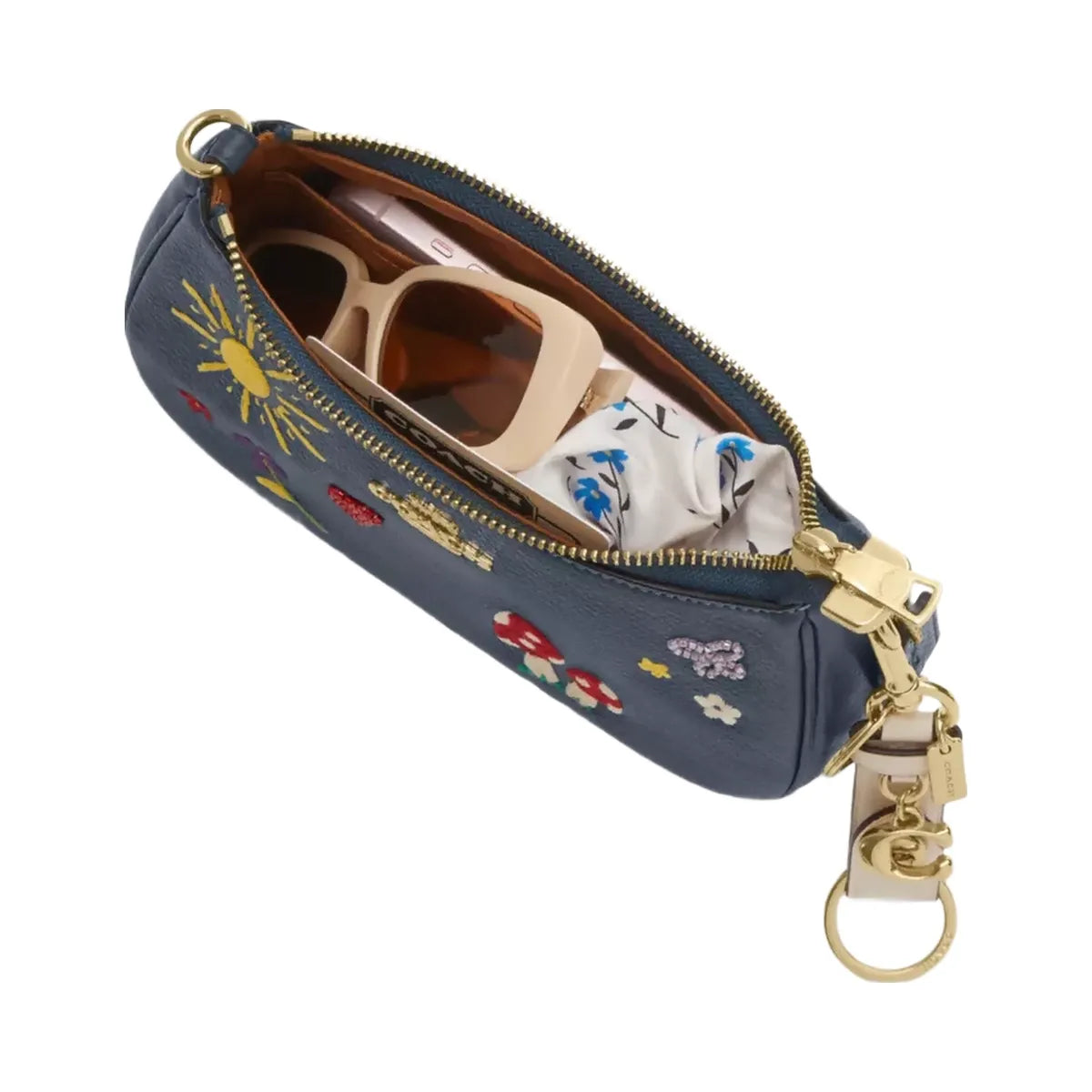 Coach Teri Mini Crossbody Bag With Embroidery in Gold Dark Denim