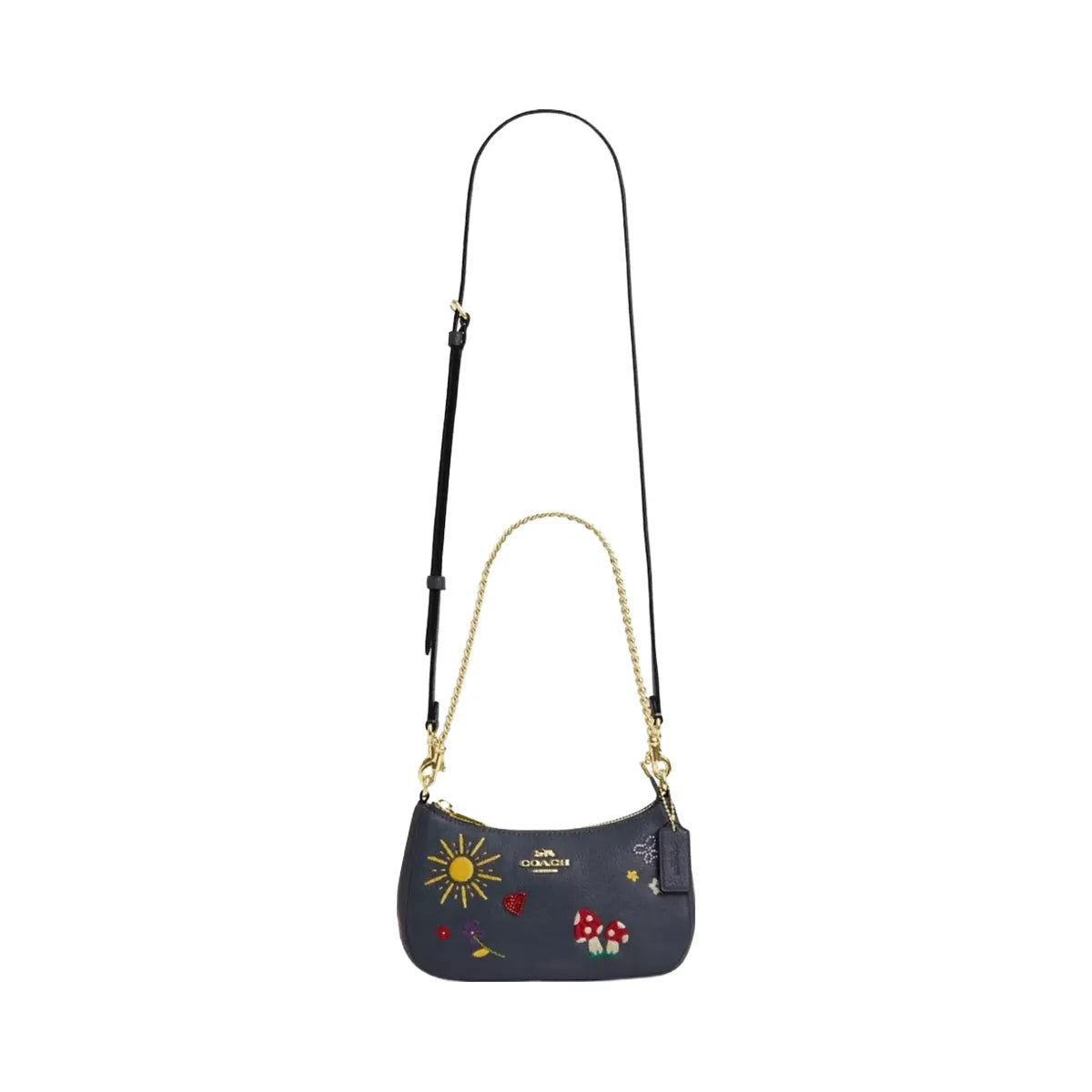 Coach Teri Mini Crossbody Bag With Embroidery in Gold Dark Denim