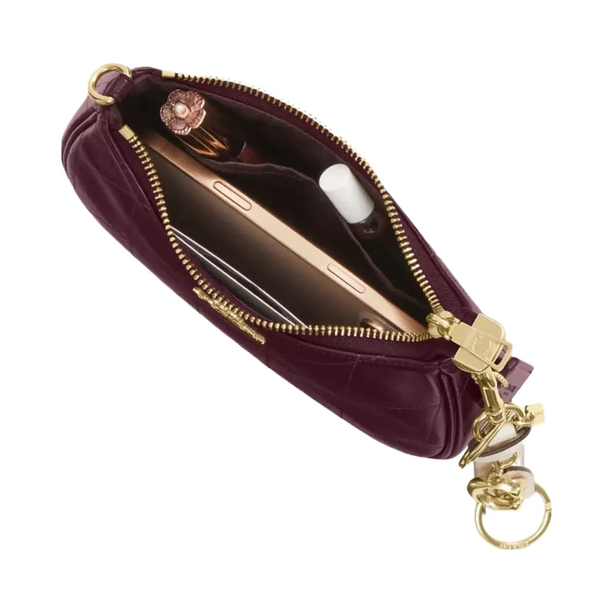 Coach Teri Mini Crossbody Bag With Quilting in Gold Dark Wine