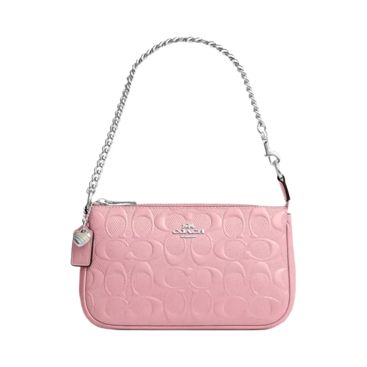 Coach Nolita 19 In Signature Leather With Heart Charm in Silver Pink