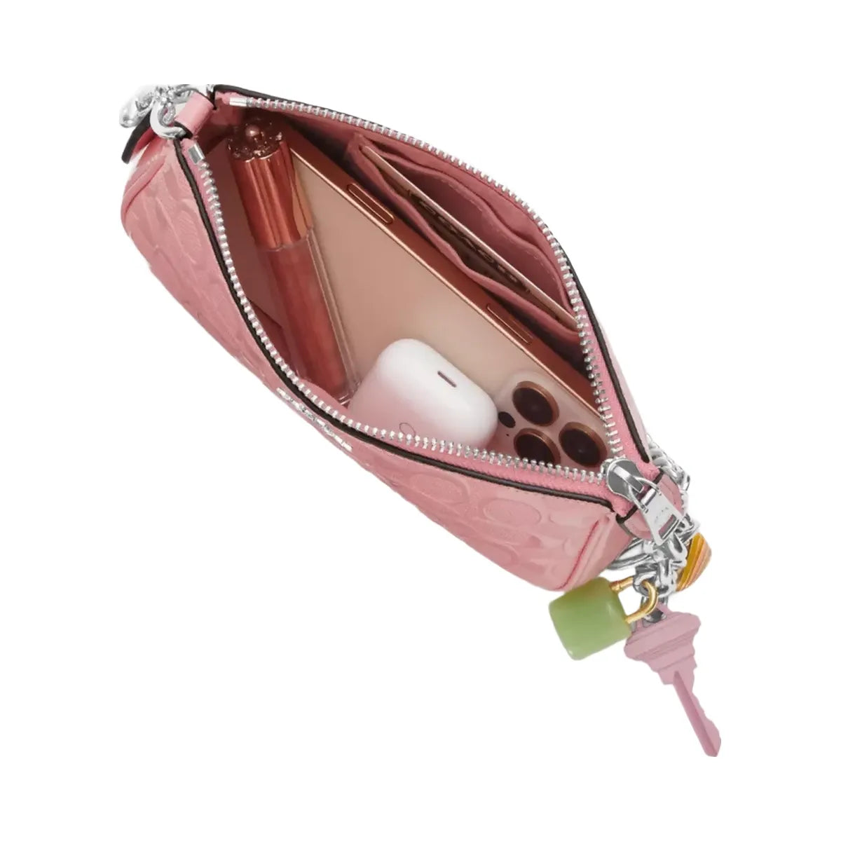 Coach Nolita 19 In Signature Leather With Heart Charm in Silver Pink