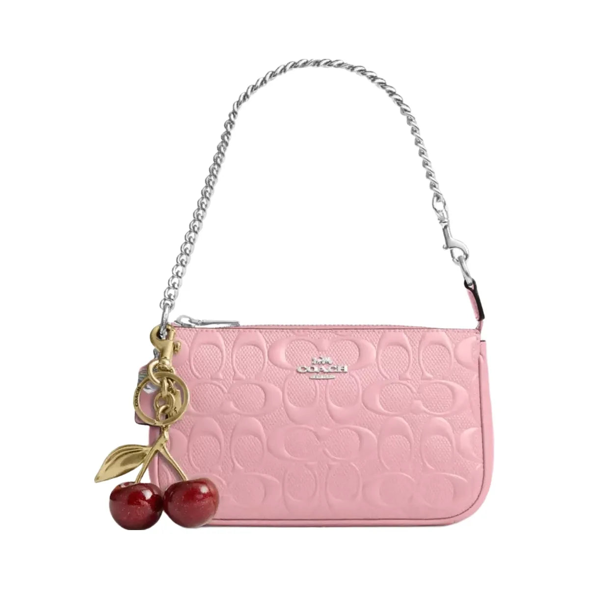 Coach Nolita 19 In Signature Leather With Heart Charm in Silver Pink