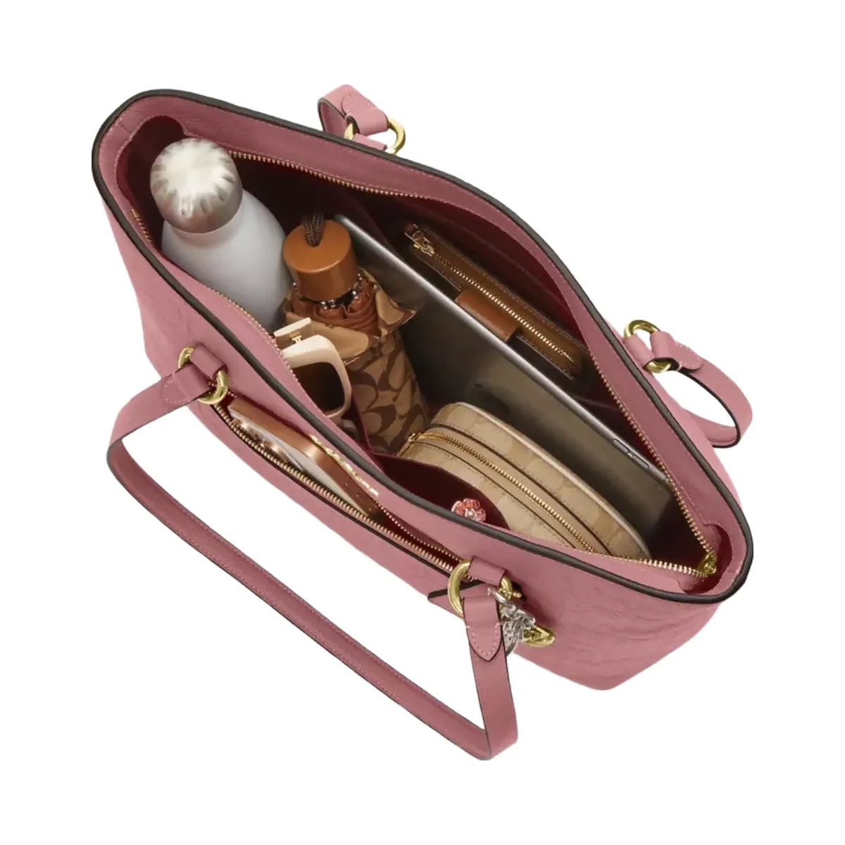 Coach Station Tote Bag In Signature Leather in Gold Peony