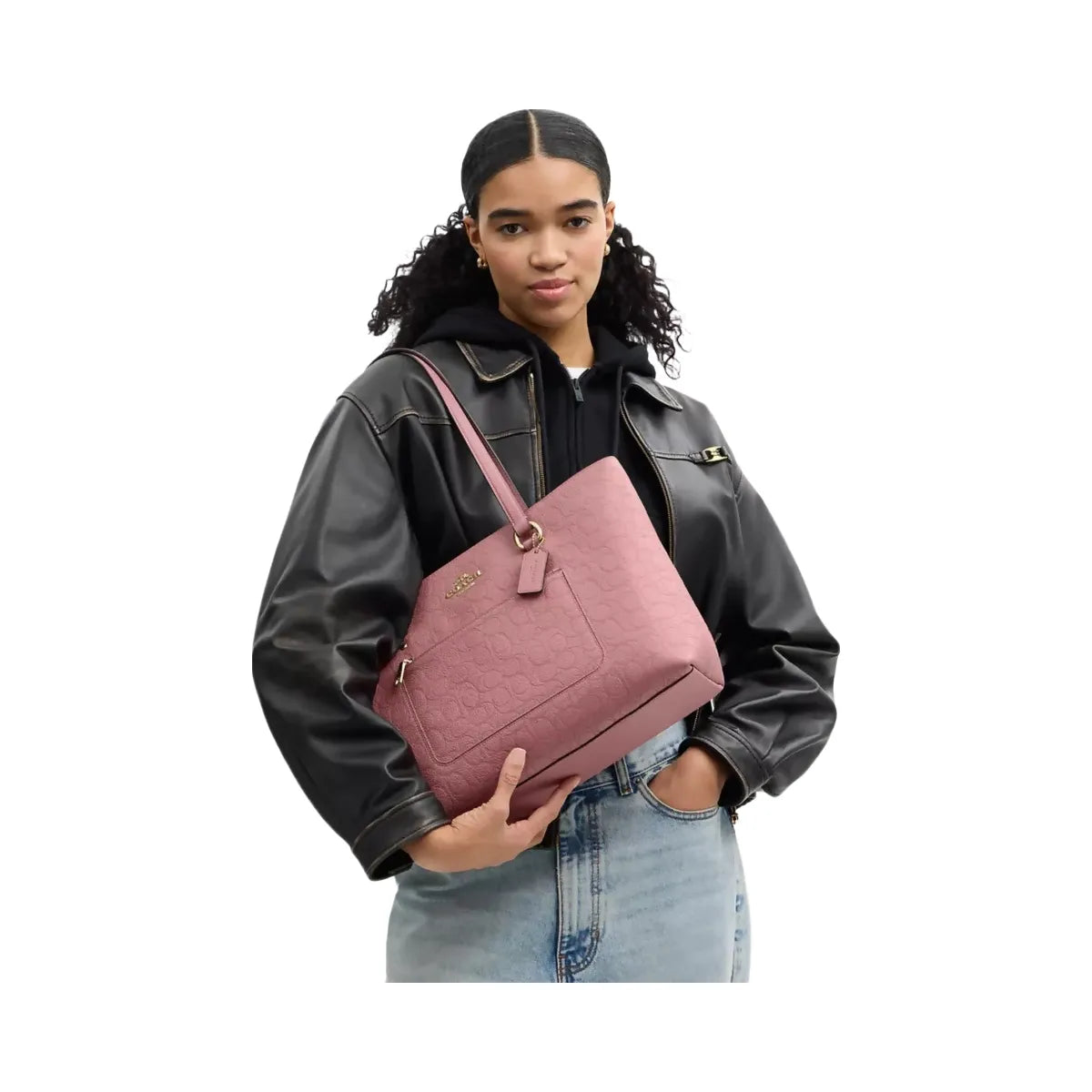 Coach Station Tote Bag In Signature Leather in Gold Peony