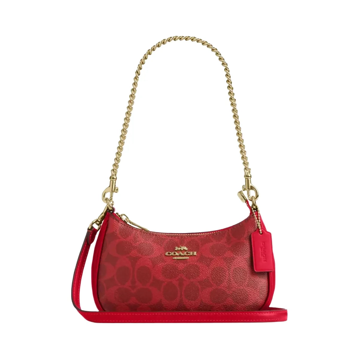 Coach Teri Mini Crossbody Bag In Signature Canvas in Gold Bold Red