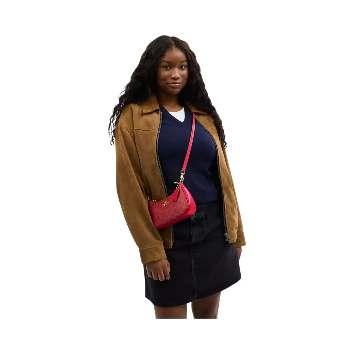 Coach Teri Mini Crossbody Bag In Signature Canvas in Gold Bold Red