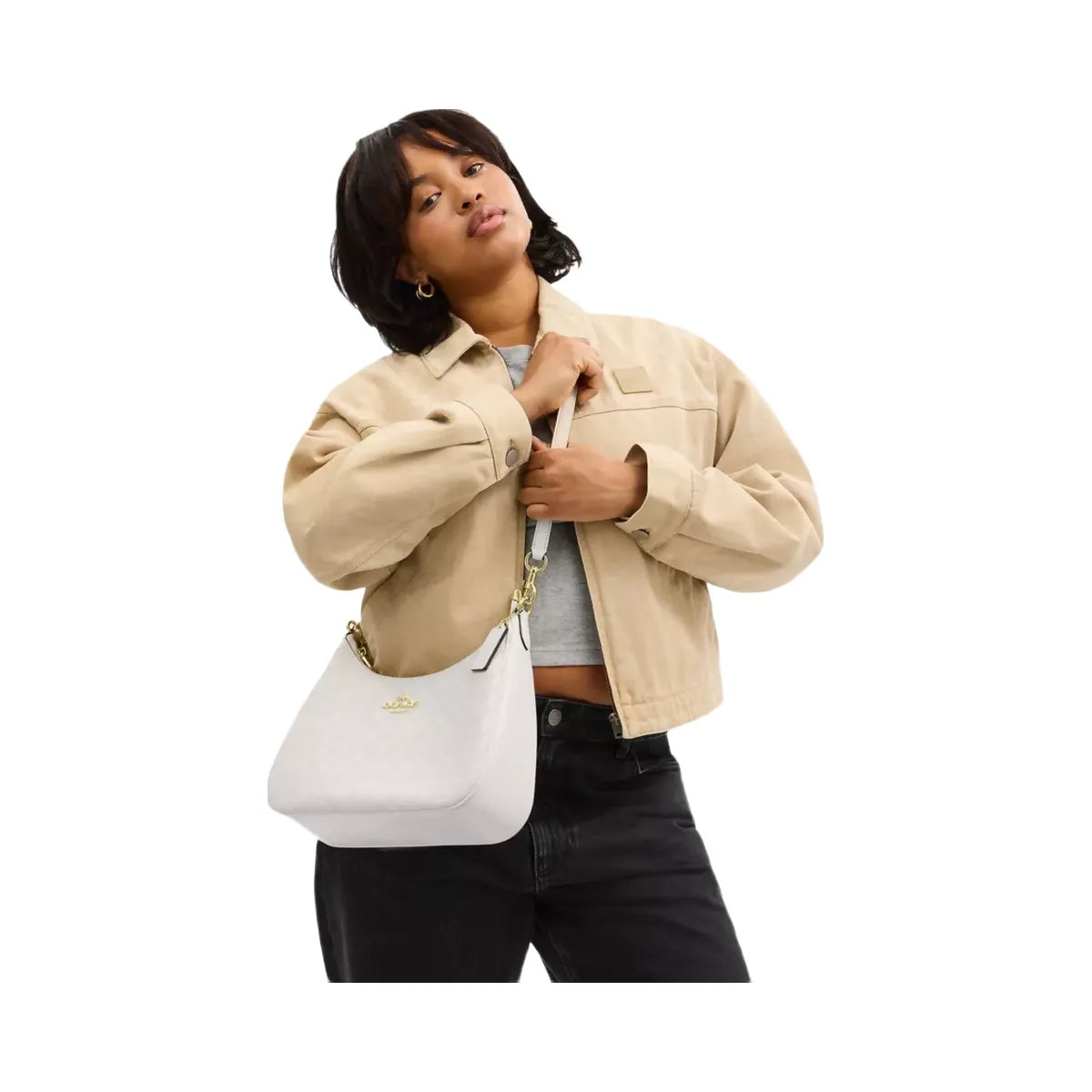 Coach Teri Hobo Bag In Signature Canvas in Gold White Chalk