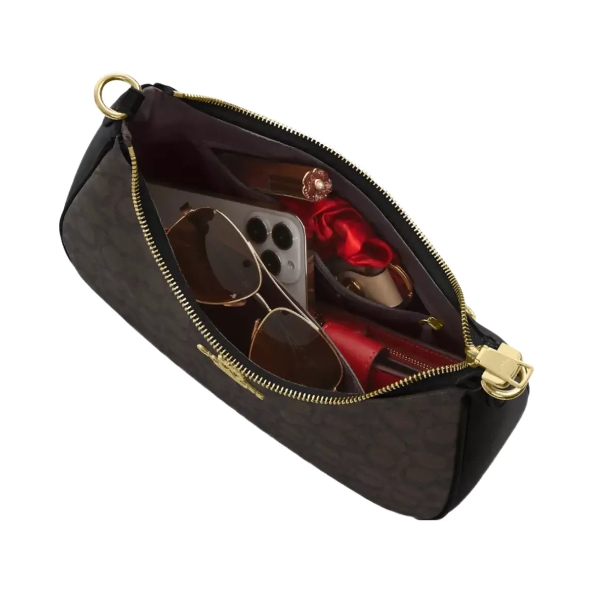 Coach Teri Hobo Bag In Signature Canvas in Gold Walnut Black