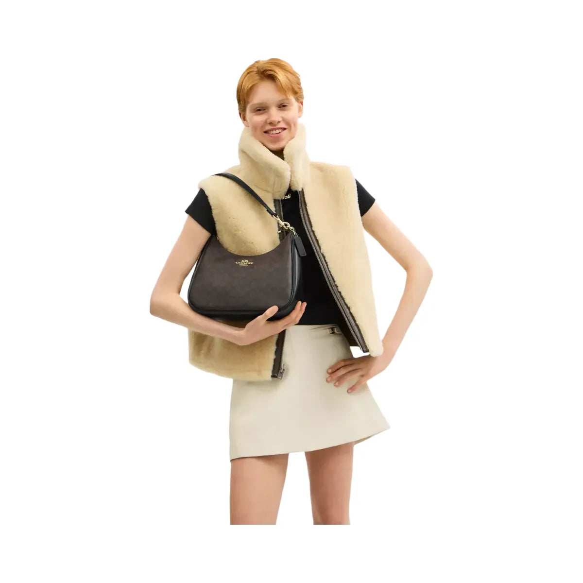 Coach Teri Hobo Bag In Signature Canvas in Gold Walnut Black