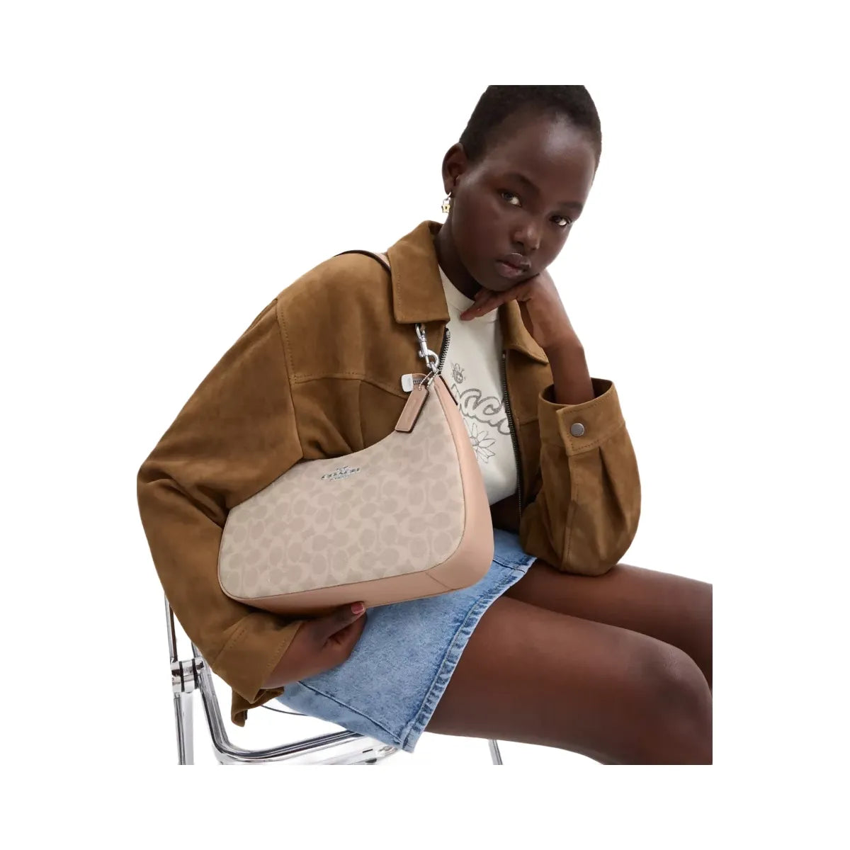 Coach Teri Hobo Bag In Signature Canvas in Silver Sand Taupe