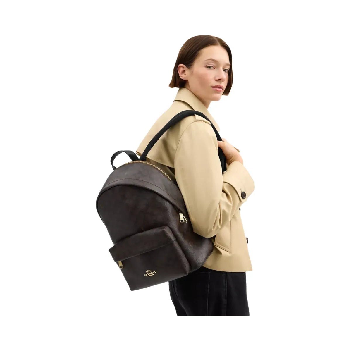 Coach Taylor Small Backpack In Signature Canvas in Gold Walnut Black