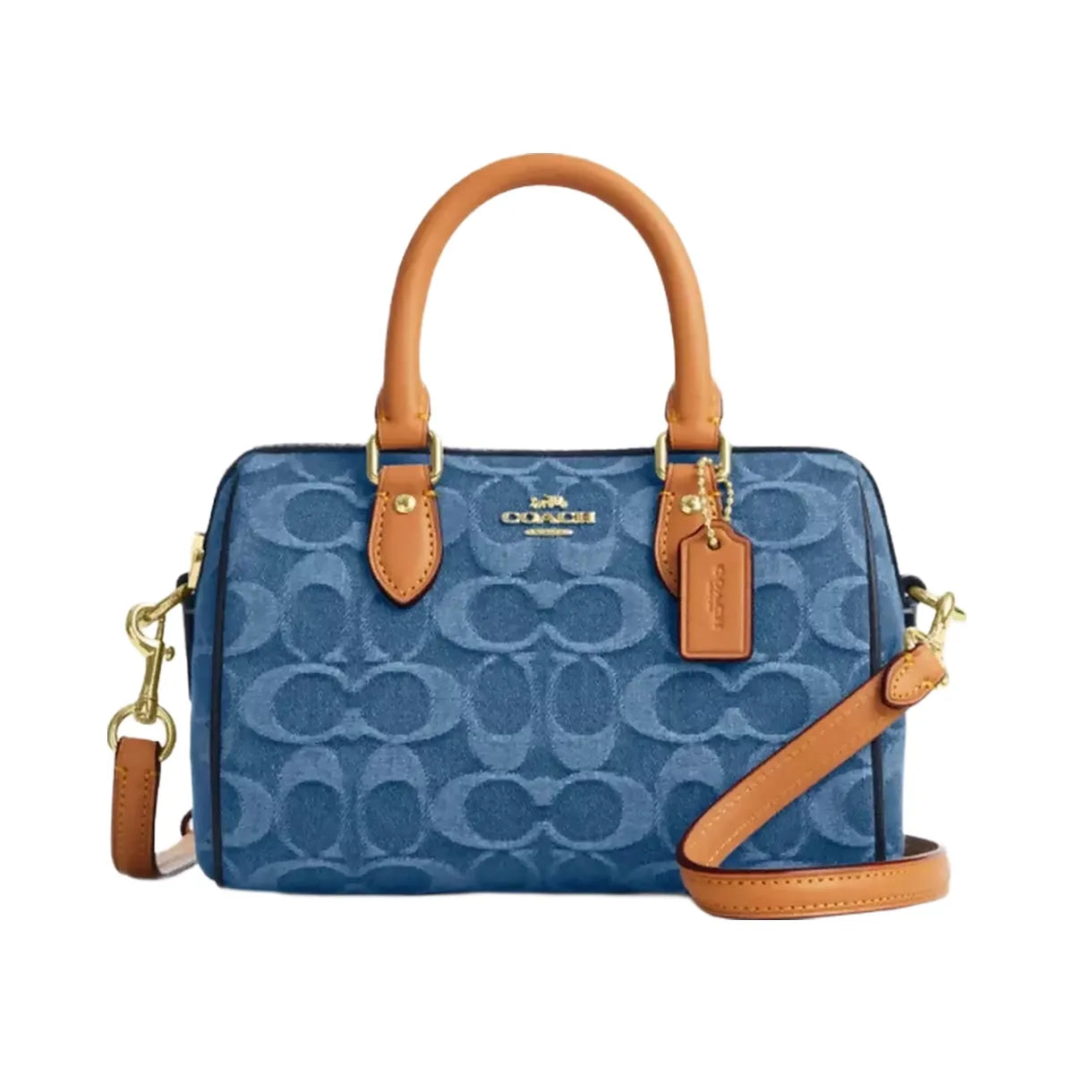 Coach Mini Rowan Crossbody Bag In Signature Denim in Gold Indigo