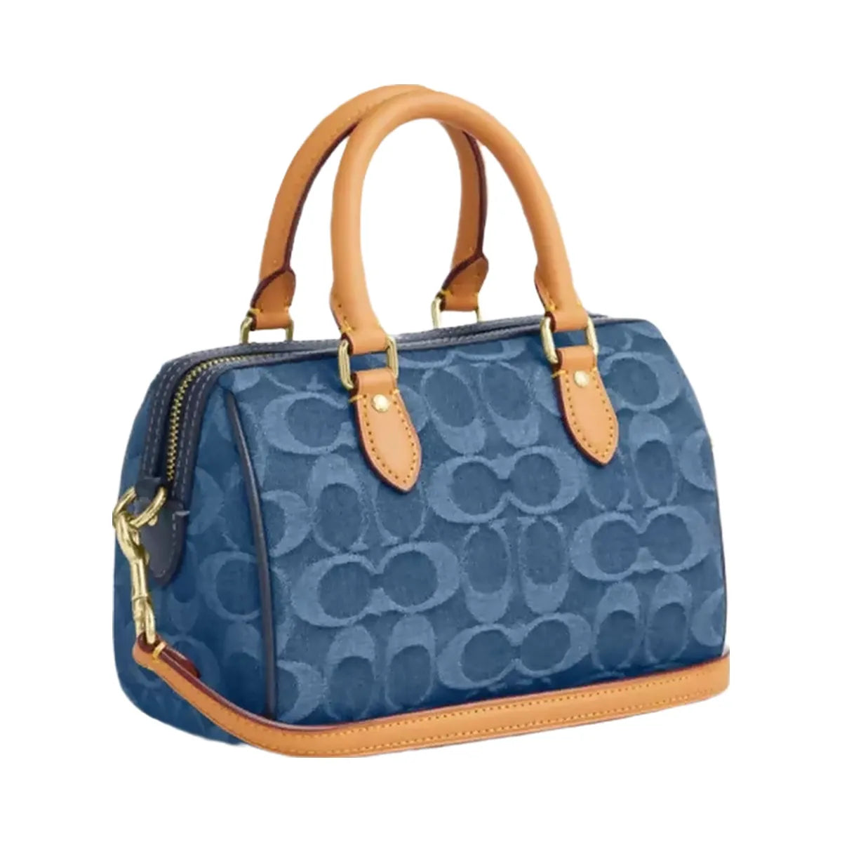 Coach Mini Rowan Crossbody Bag In Signature Denim in Gold Indigo