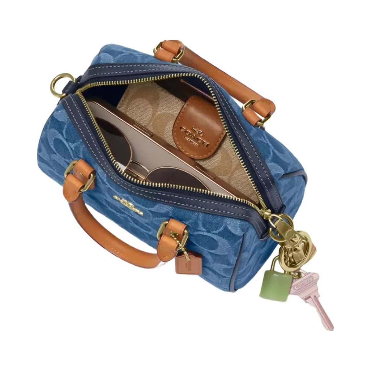 Coach Mini Rowan Crossbody Bag In Signature Denim in Gold Indigo