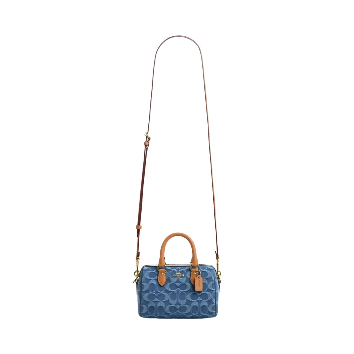 Coach Mini Rowan Crossbody Bag In Signature Denim in Gold Indigo