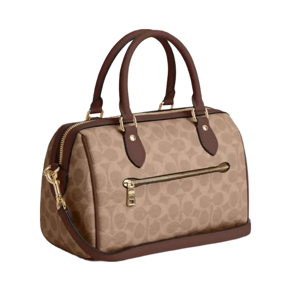 Coach Rowan Satchel Bag In Signature Canvas in Gold Tan Brown