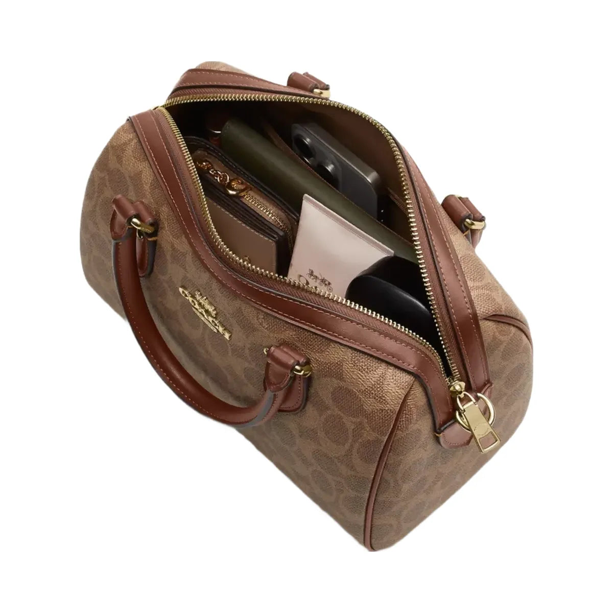 Coach Rowan Satchel Bag In Signature Canvas in Gold Tan Brown