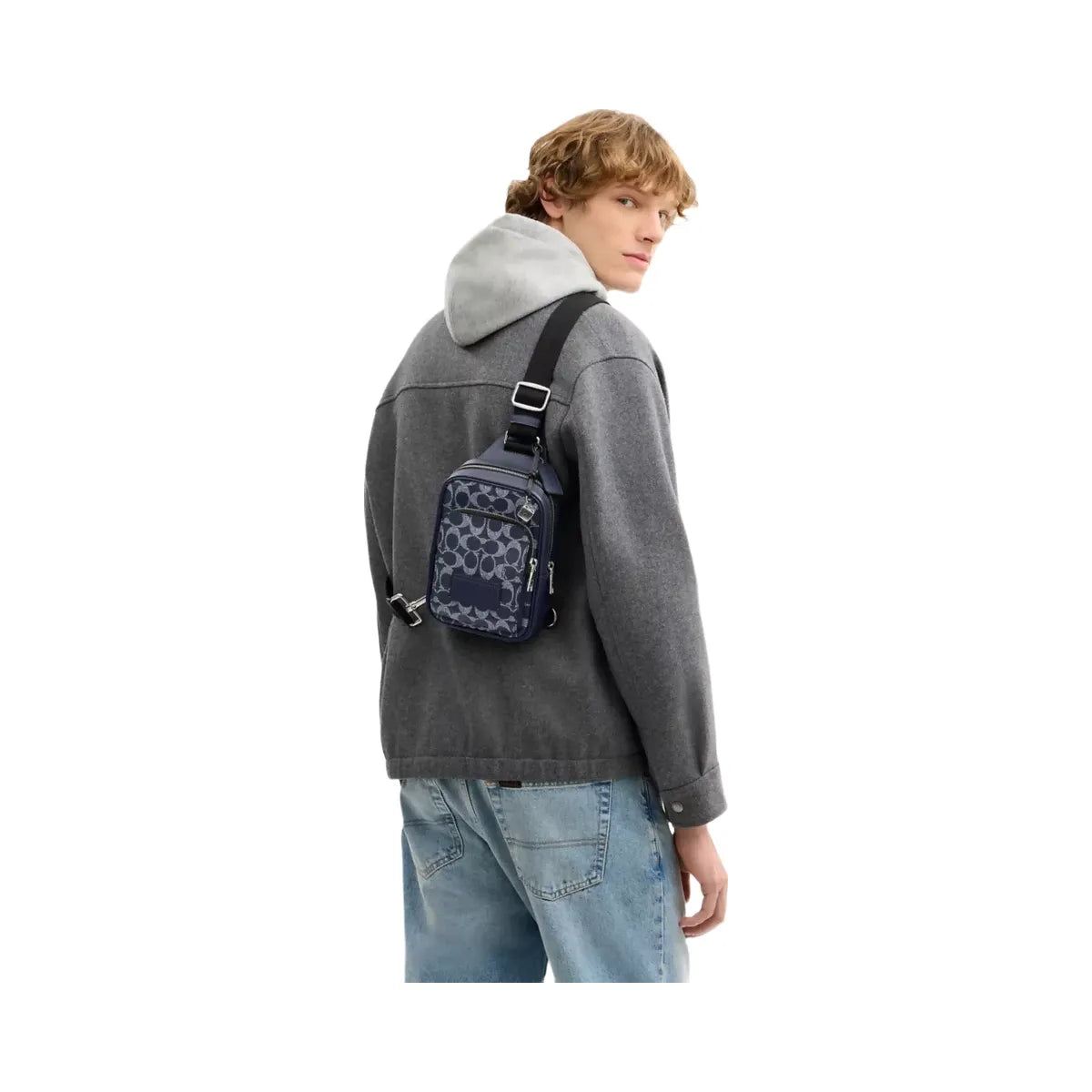 Coach Racer Sling Pack In Signature Canvas With Charms in Silver Denim Chalk