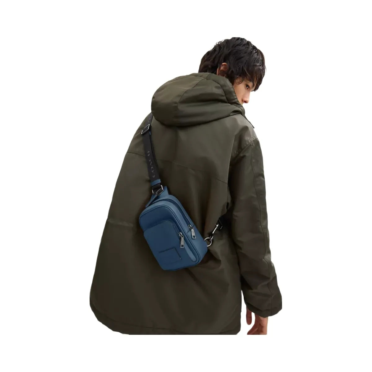 Coach Racer Sling Pack in Silver Dark Denim