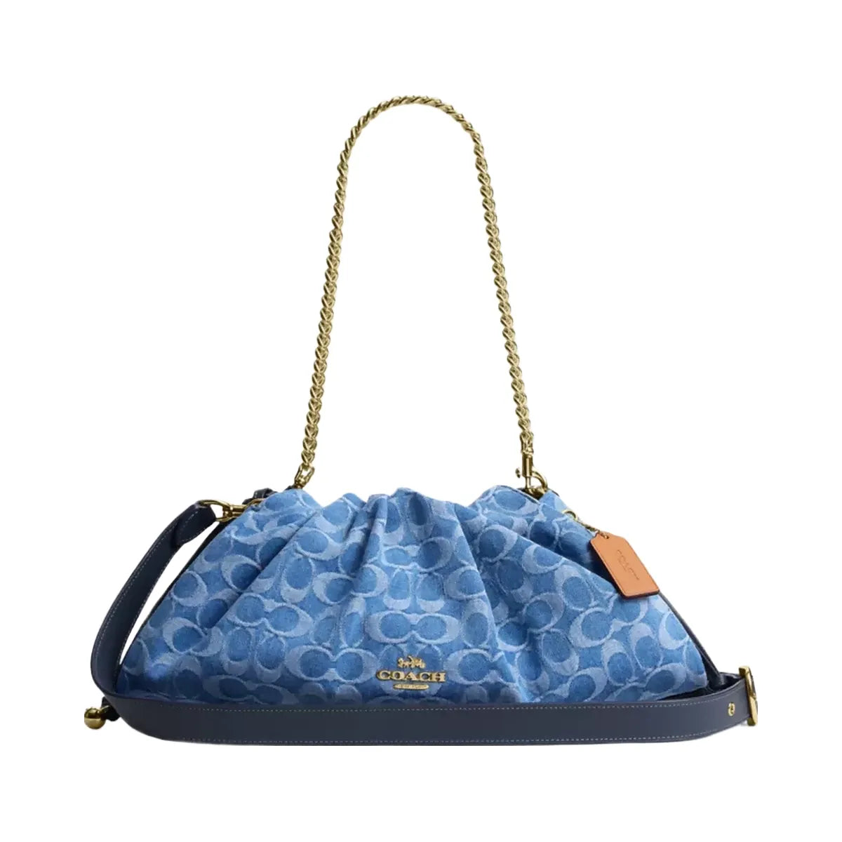 Coach Faye Large Shoulder Bag In Signature Denim in Gold Indigo