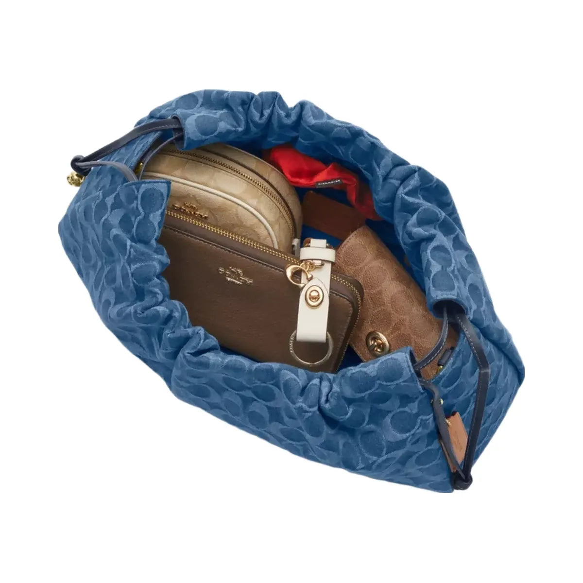 Coach Faye Large Shoulder Bag In Signature Denim in Gold Indigo