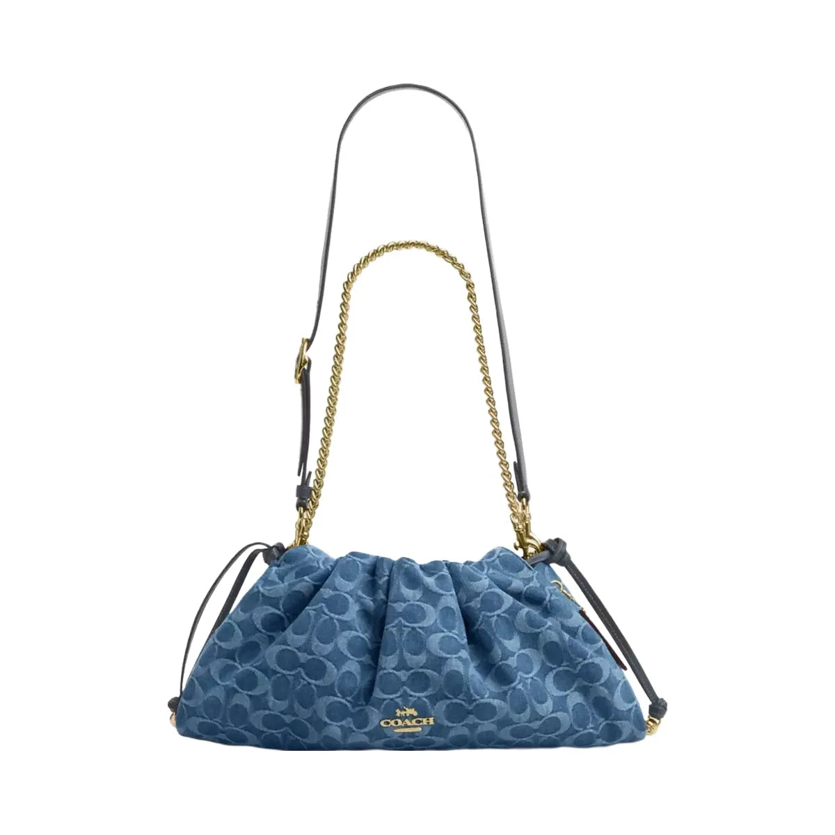 Coach Faye Large Shoulder Bag In Signature Denim in Gold Indigo