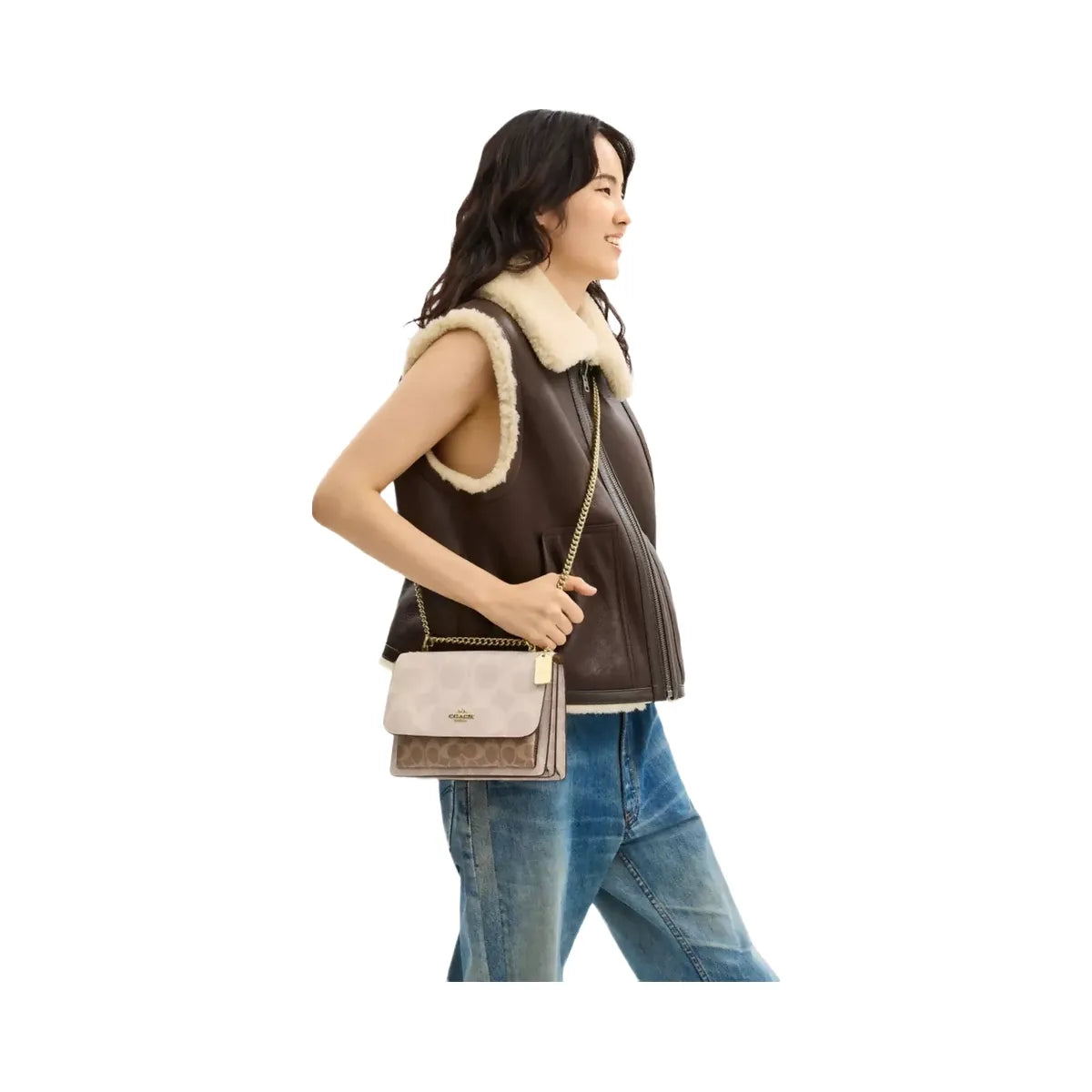 Coach Klare Crossbody Bag In Blocked Signature Canvas in Gold Sand Tan