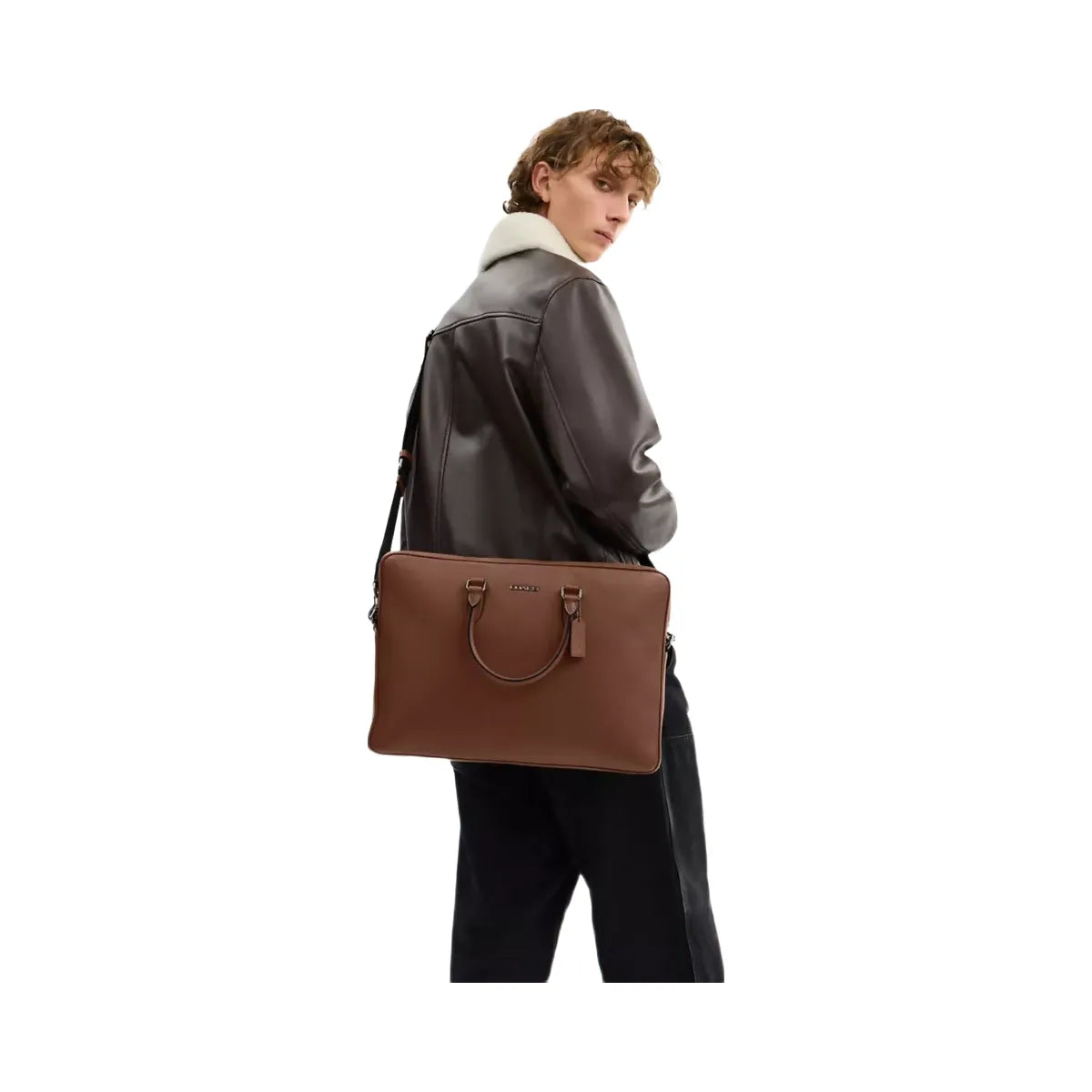 Coach Ethan Large Brief in Gunmetal Saddle