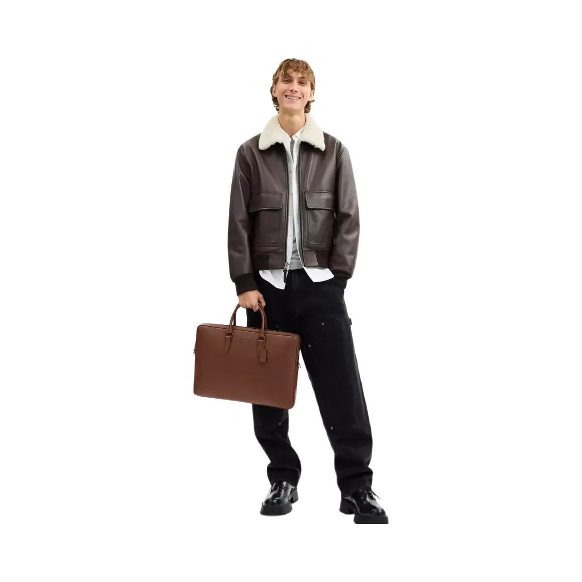 Coach Ethan Large Brief in Gunmetal Saddle