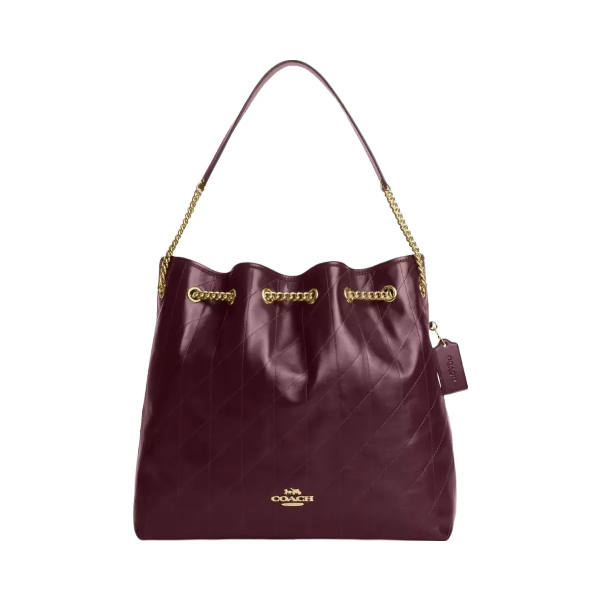 Coach Evelyn Large Shoulder Bag With Quilting in Gold Dark Wine
