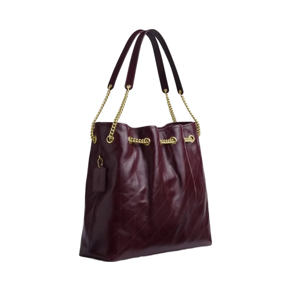 Coach Evelyn Large Shoulder Bag With Quilting in Gold Dark Wine