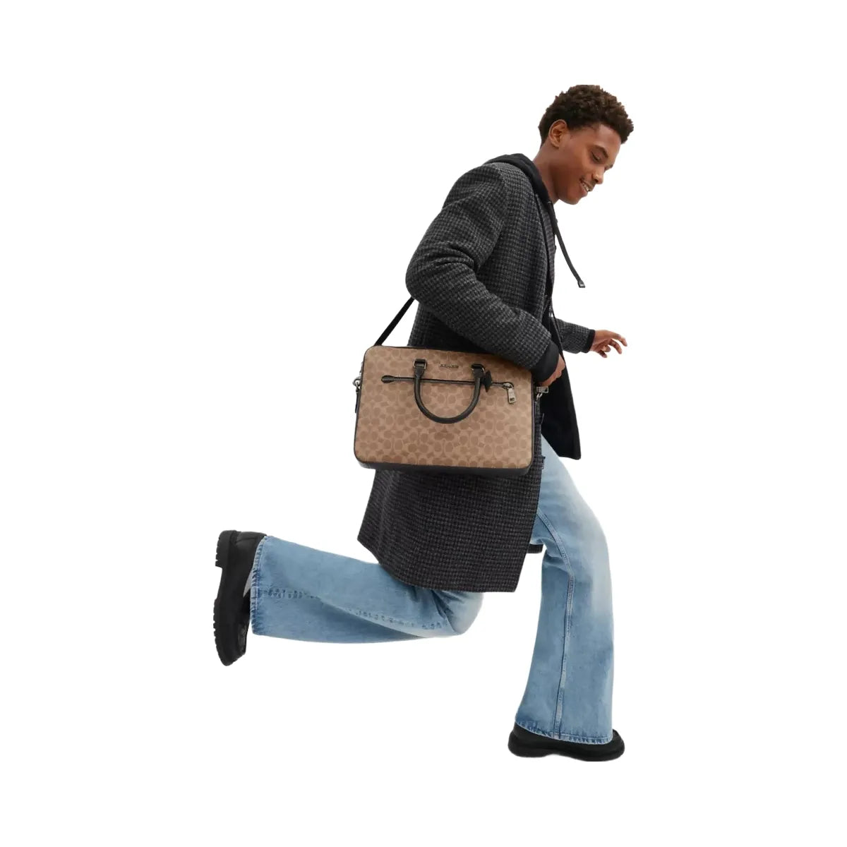 Coach Ethan Slim Brief In Signature Canvas in Gunmetal Tan Black